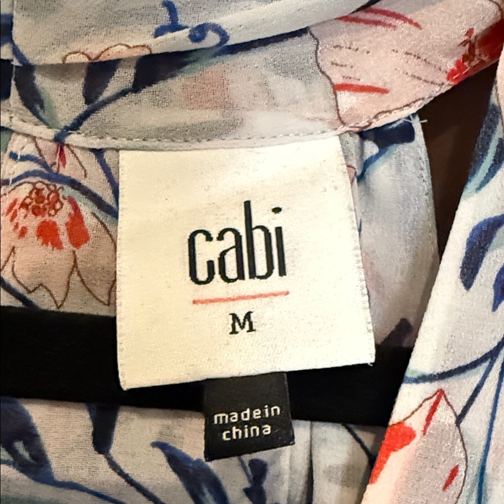 CAbi Floral Sleeveless High-Low Tank in White, Coral & Navy - Picture 2 of 3
